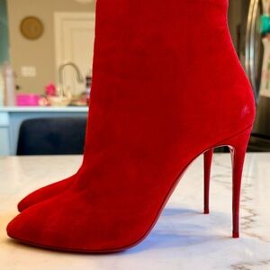 Christian Louboutin Red Suede Ankle Booties